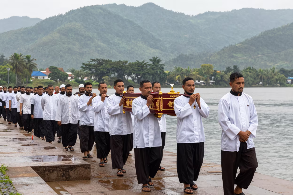 Timkat Priests Carry Tabots Near Waterfront in at a waterfront celebration near Nanchang