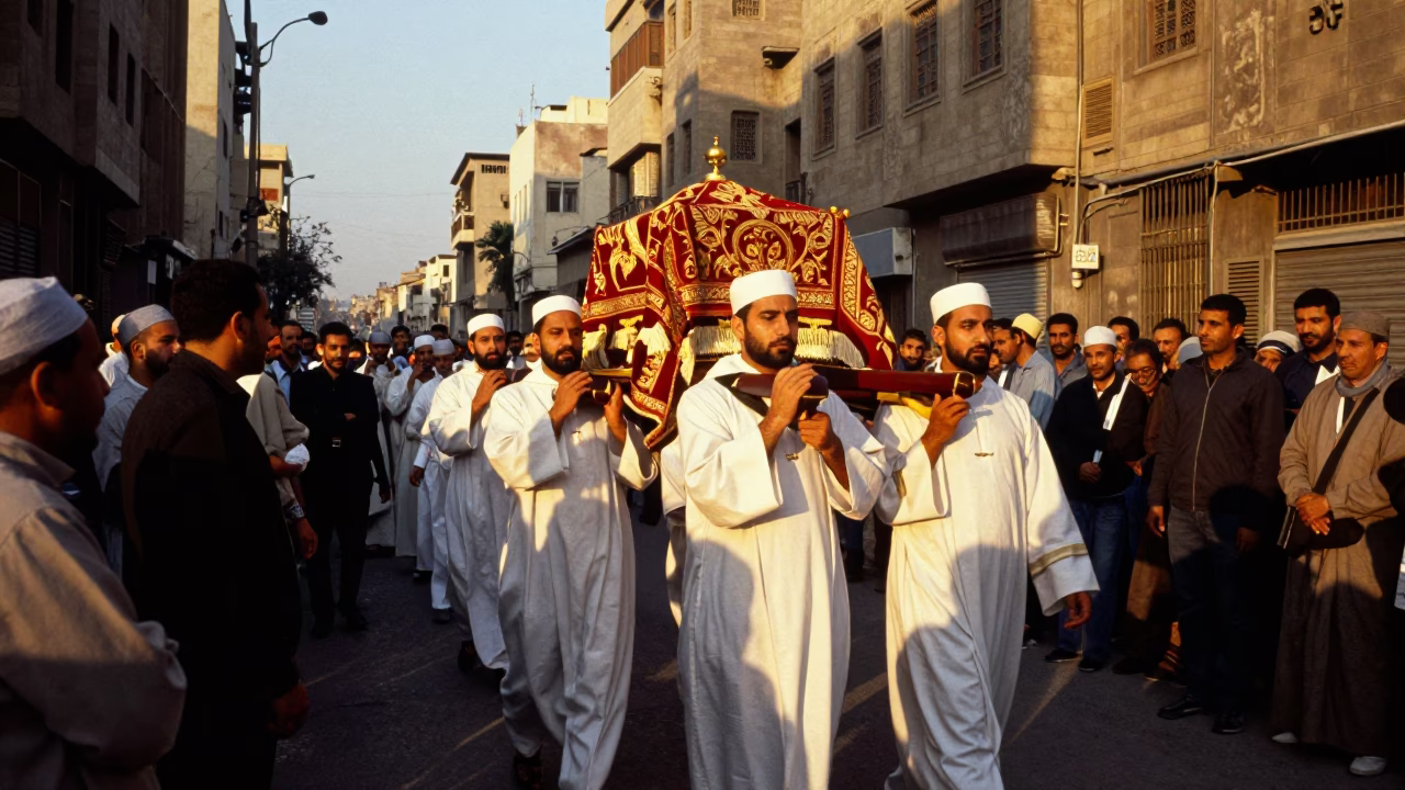 Timkat Procession in Cairo Egypt Evening Light Priests Carrying Tabots in in Cairo, Egypt