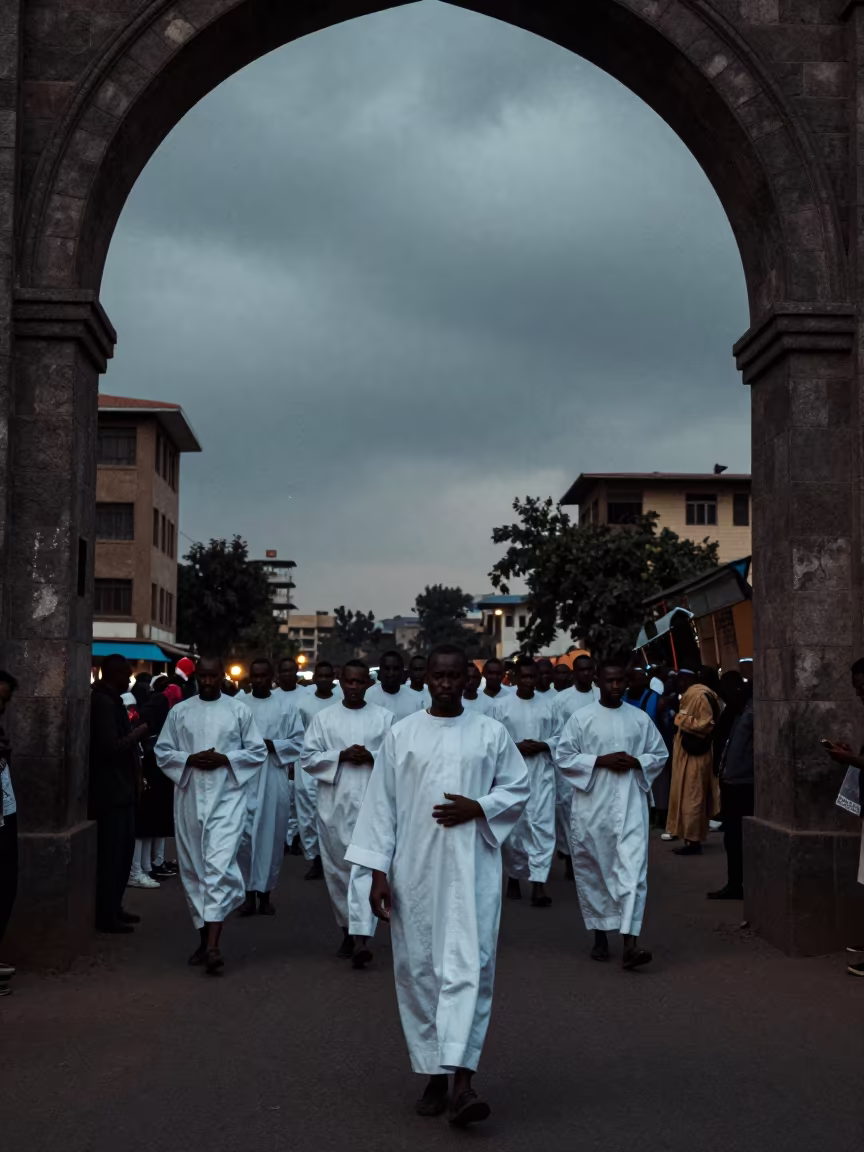 Timkat Procession White Robes Addis Ababa in at a festival street procession in Addis Ababa