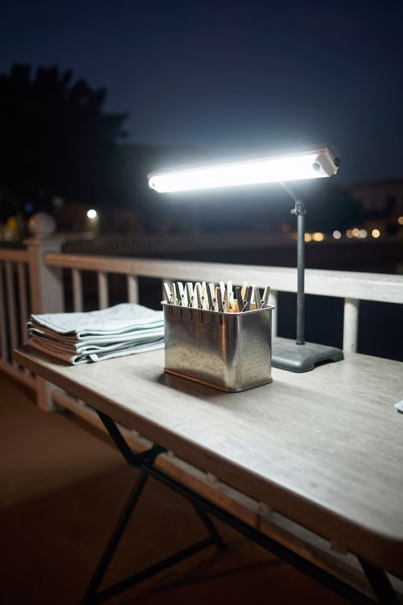 Tin Clothespin on Pier Railing at Night in on a pier railing in Niamey