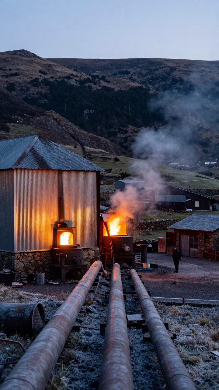 Tin Smelting House in Winter Evening in near Quito