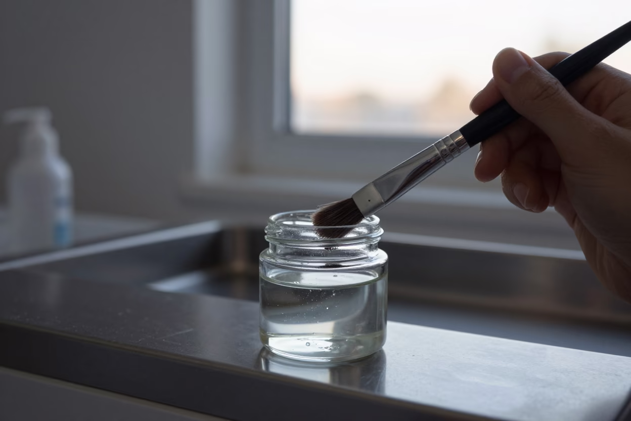 Tint Brush Jar in Cool Dawn Light Tianjin in inside a skincare treatment room in Tianjin