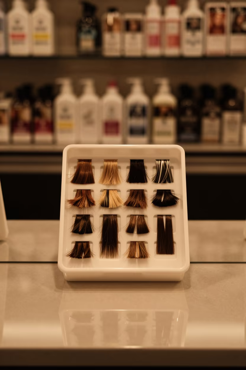 Tint Patch Test Tray Under Salon Light in in a beauty supply area under white LEDs in Antalya