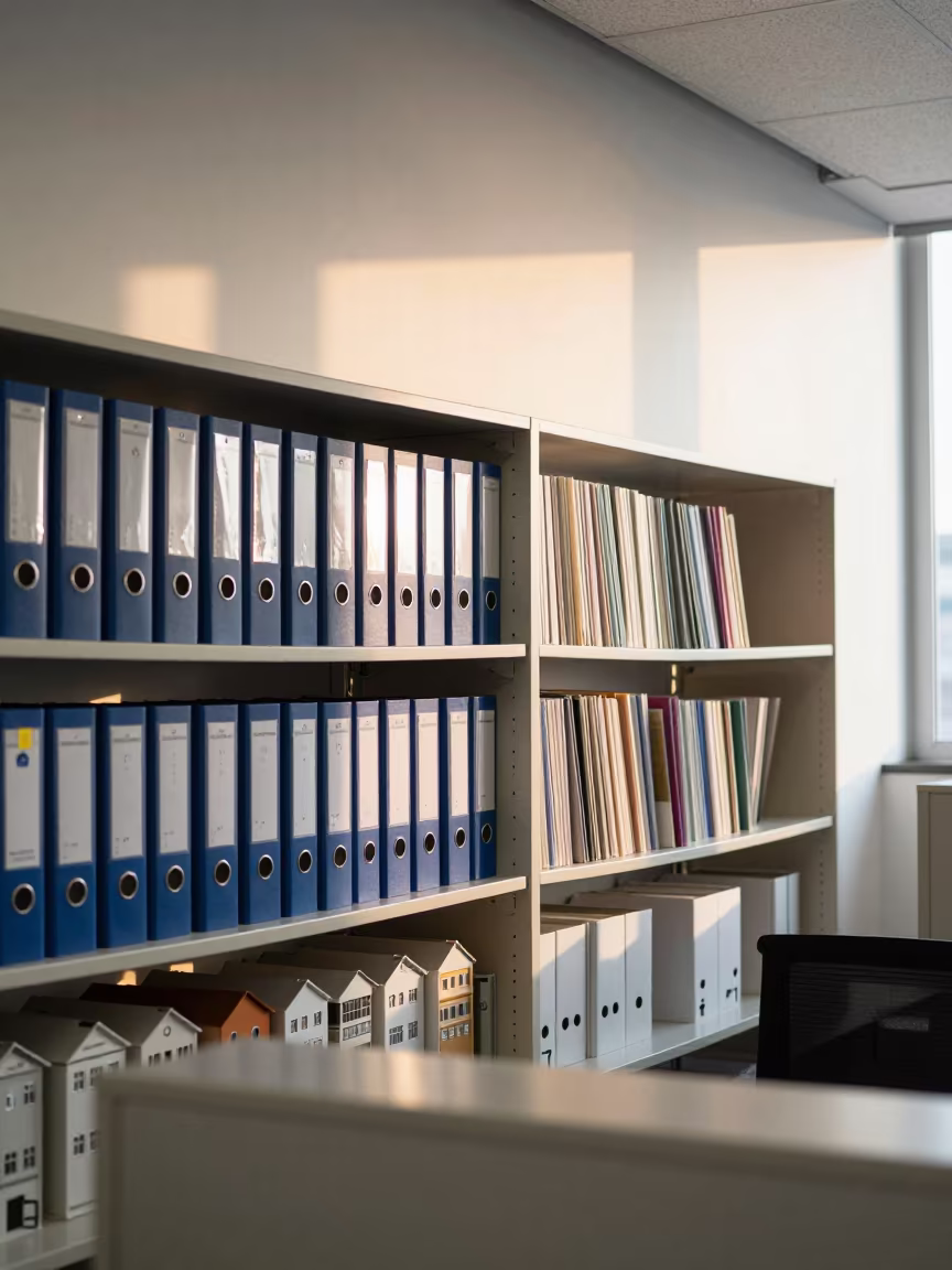 Tiny Buildings on Nagoya Office Shelf in in an operations center under monitor glow in Nagoya