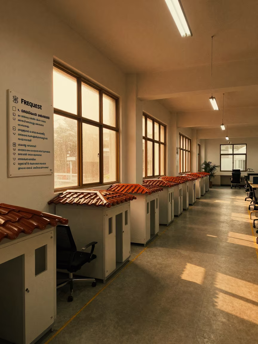 Tiny Buildings Line Request Board Monsoon Office in inside a coworking floor in Thrissur