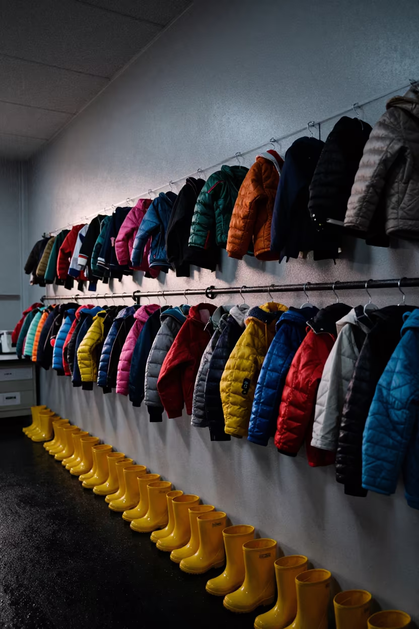 Tiny Jackets Boots School Lab Kaohsiung Rainy Season in in a school laboratory in Kaohsiung