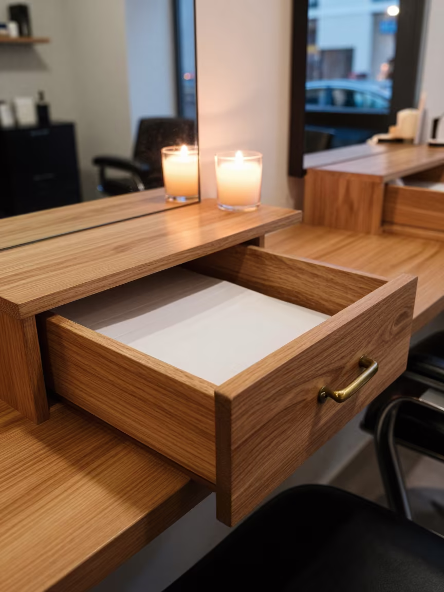 Tip-out envelope drawer in Budapest salon twilight in inside a salon row near Budapest