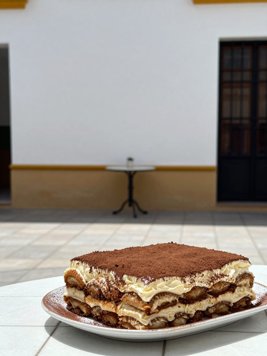 Tiramisu Dusted at The Flat Glare Of Noon Light in Granada in in Granada, Spain