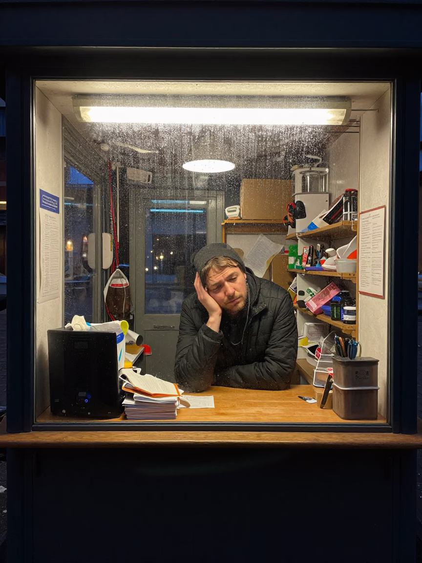 Tired Shopkeeper in Stockholm in in Stockholm, Sweden