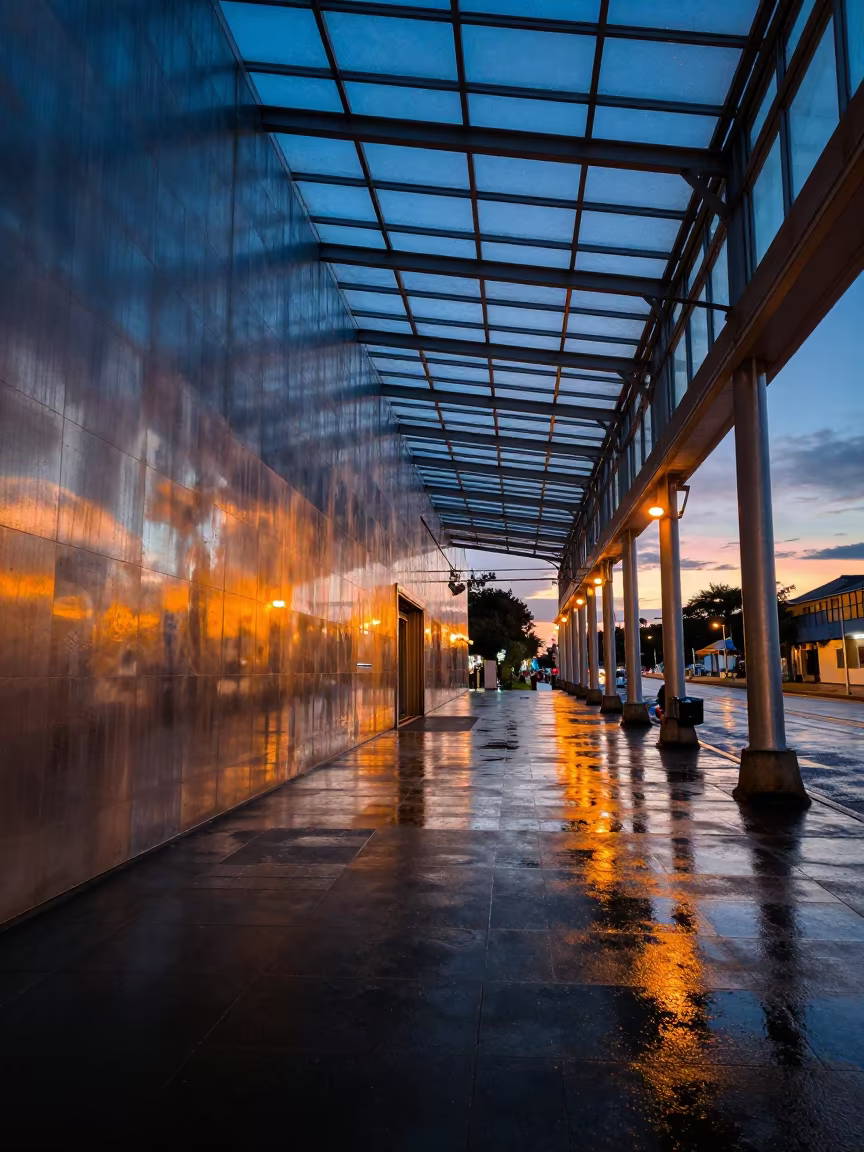 Titanium Museum in San Jose Arcade Twilight in inside a glass-roofed arcade in San Jose Costa Rica