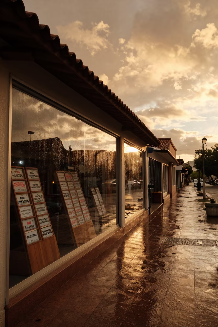 Tlaquepaque Shop Window Amber Rain Reflections in outside a shop window after rain near Tlaquepaque