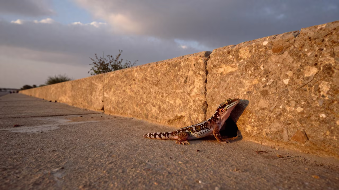 Tokay Gecko Calling in Riyadh Evening Light in beside a tidal inlet near Riyadh