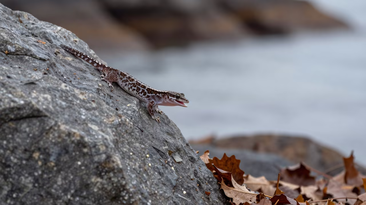 Tokay Gecko Calling from Tidal Crevice in beside a tidal inlet in Newfoundland