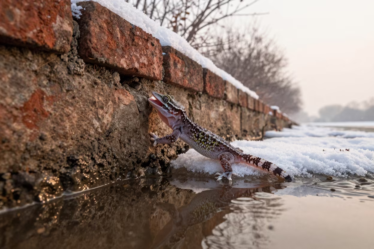 Tokay Gecko Calls from Brick Crevice Near Gurgaon in beside a tidal inlet near Gurgaon