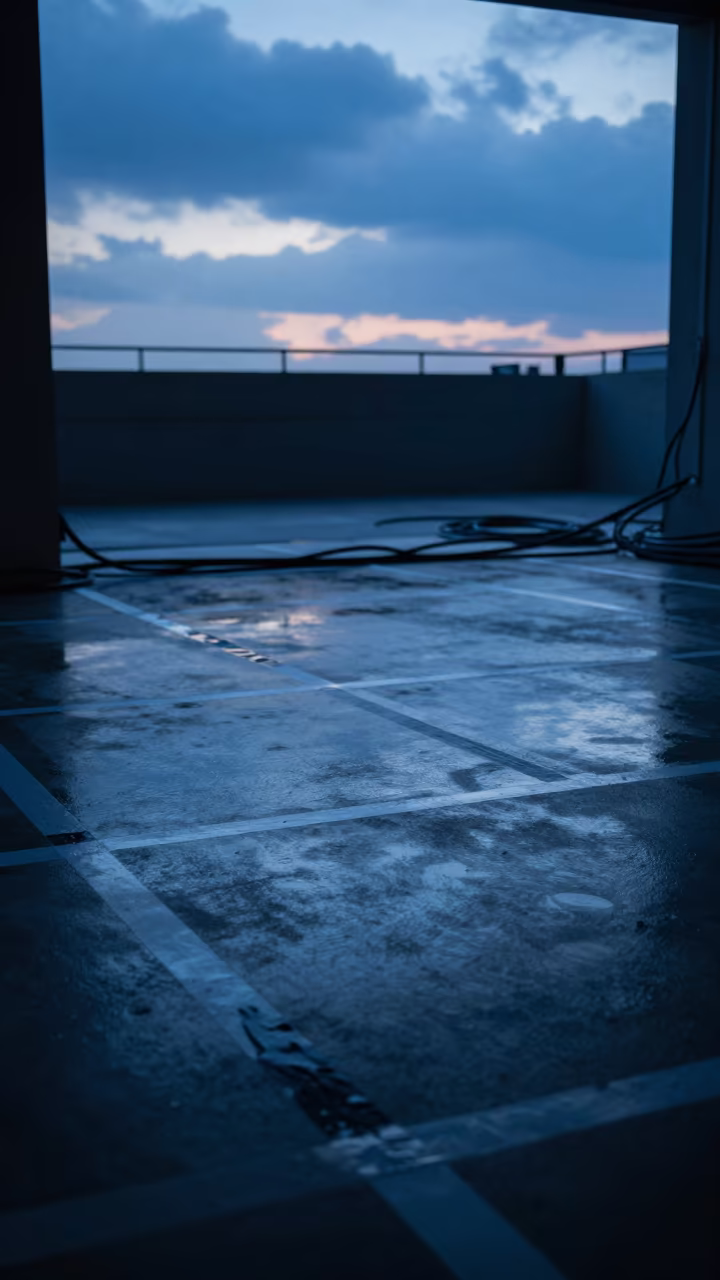 Tokyo Fashion Studio Floor with Tape and Cables in under runway rehearsal lights in Tokyo