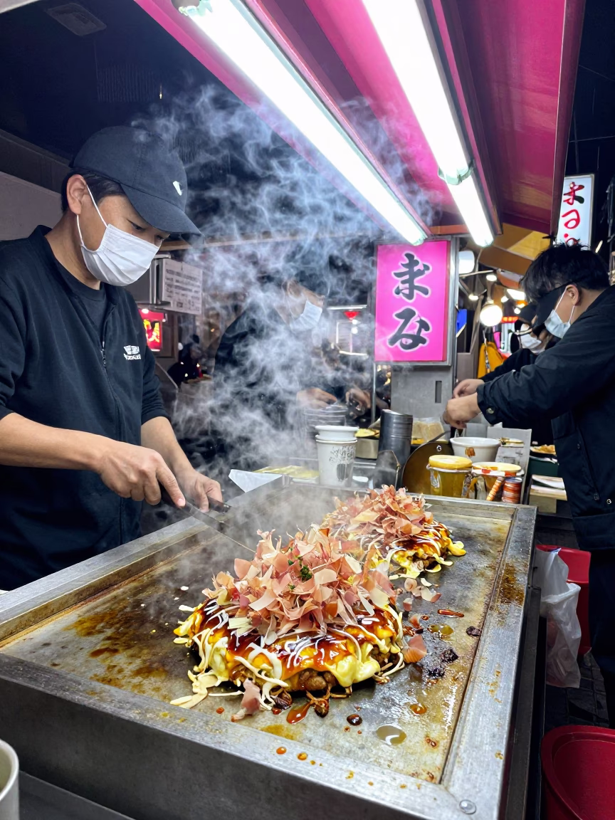 Tokyo Flakes Steaming at Midnight Light in in Tokyo, Japan