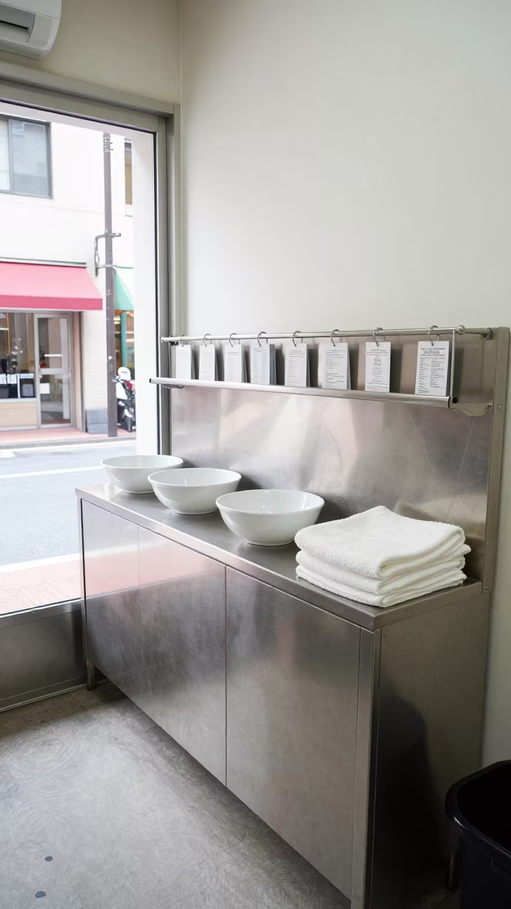 Tokyo Grooming Bay Intake Rail Late Afternoon in inside a grooming bay in Tokyo