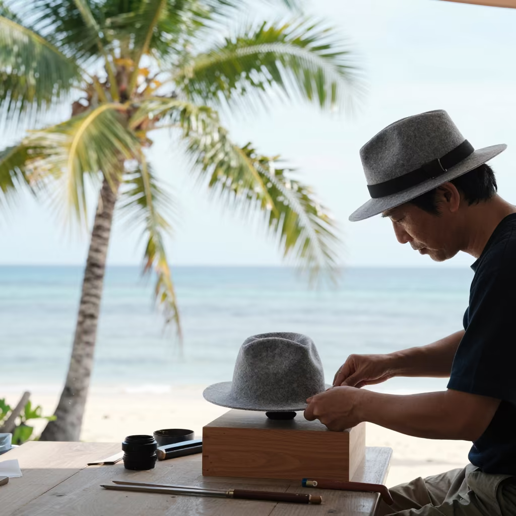 Tokyo Hatmaker Shapes Felt in Morning Light in in Tokyo