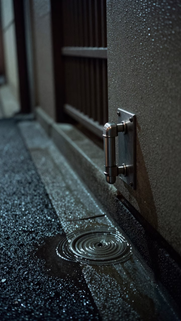 Tokyo Night Scene With Brushed Steel Latch And Water Rings On Basin in in Tokyo, Japan
