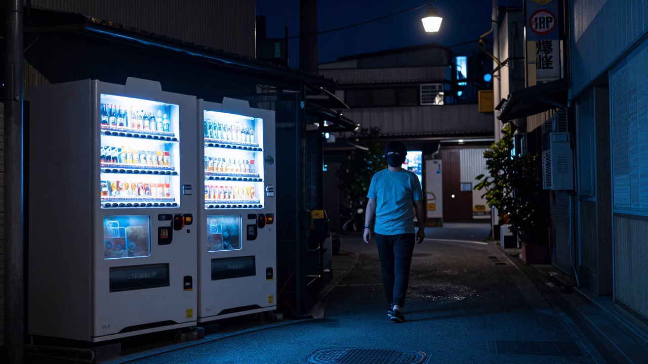 Tokyo Night Street Scene with Subtle Urban Elements and Deep Night Sky in in Tokyo, Japan