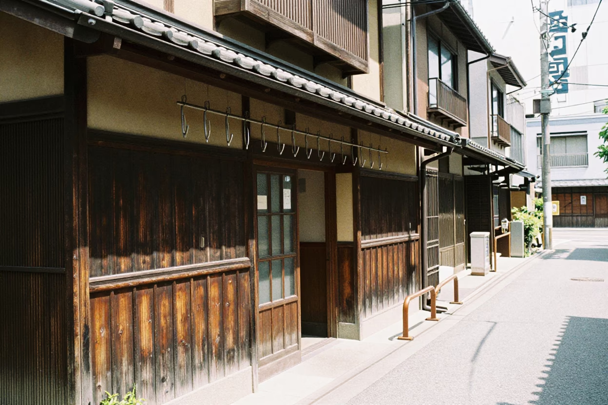 Tokyo Noon Street Scene with Peg Rails and Urban Life in Japan in in Tokyo, Japan