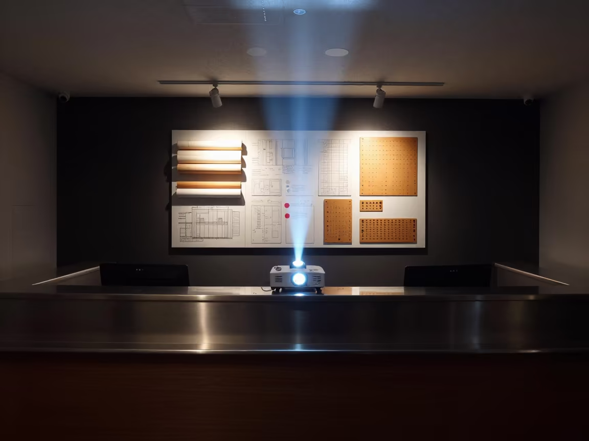 Tokyo Office Pinup Wall Night Projector Glow in at an office reception desk in Koenji, Tokyo