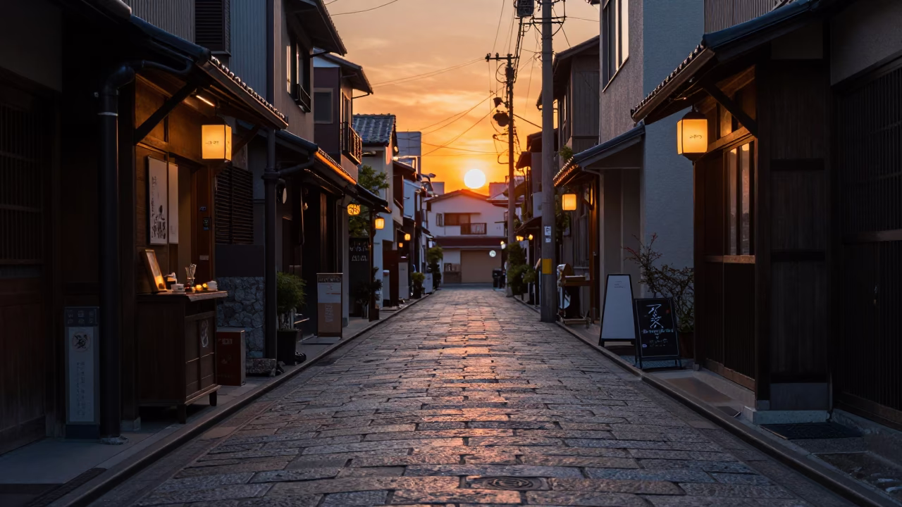 Tokyo Street Dusk with Hot Chocolate and Candlesticks in Traditional Shop in in Tokyo, Japan