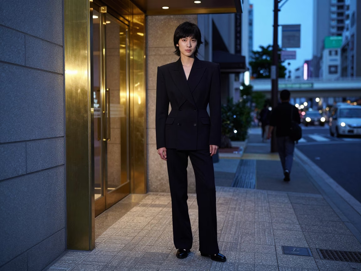Tokyo Street Portrait at Nautical Dawn Light in in Tokyo, Japan