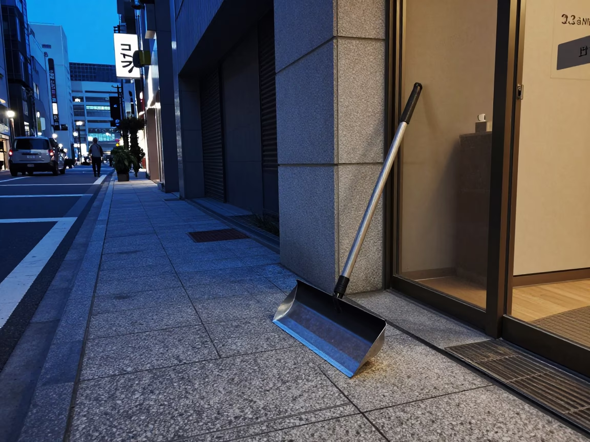 Tokyo Street Scene at Blue Hour with Boot Scraper and Urban Evening Ambiance in in Tokyo, Japan