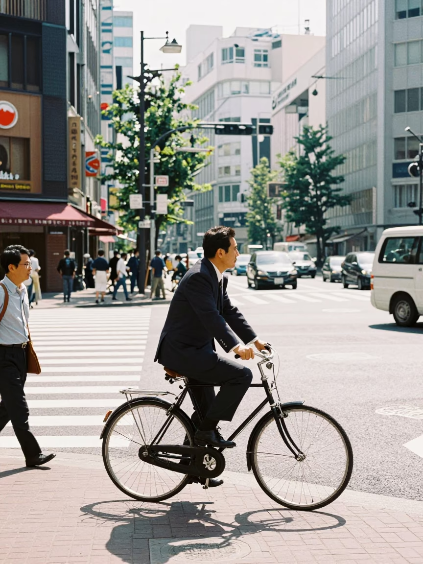 Tokyo Street Scene at Bright Midmorning Light in in Tokyo, Japan