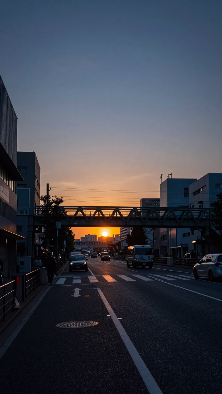Tokyo Street Scene at Dusk with Railway Viaduct and Urban Life in in Tokyo, Japan