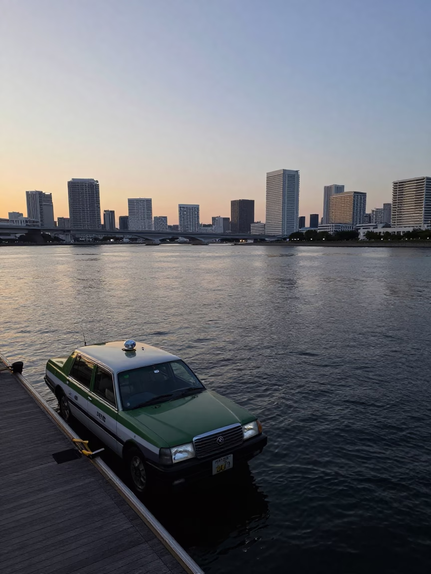 Tokyo Taxi Dock at The Early Evening Light in in Tokyo, Japan