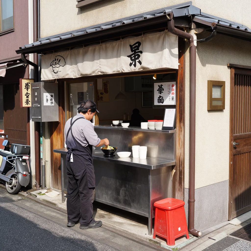 Tokyo Worker at Flat Noon Light in in Tokyo, Japan