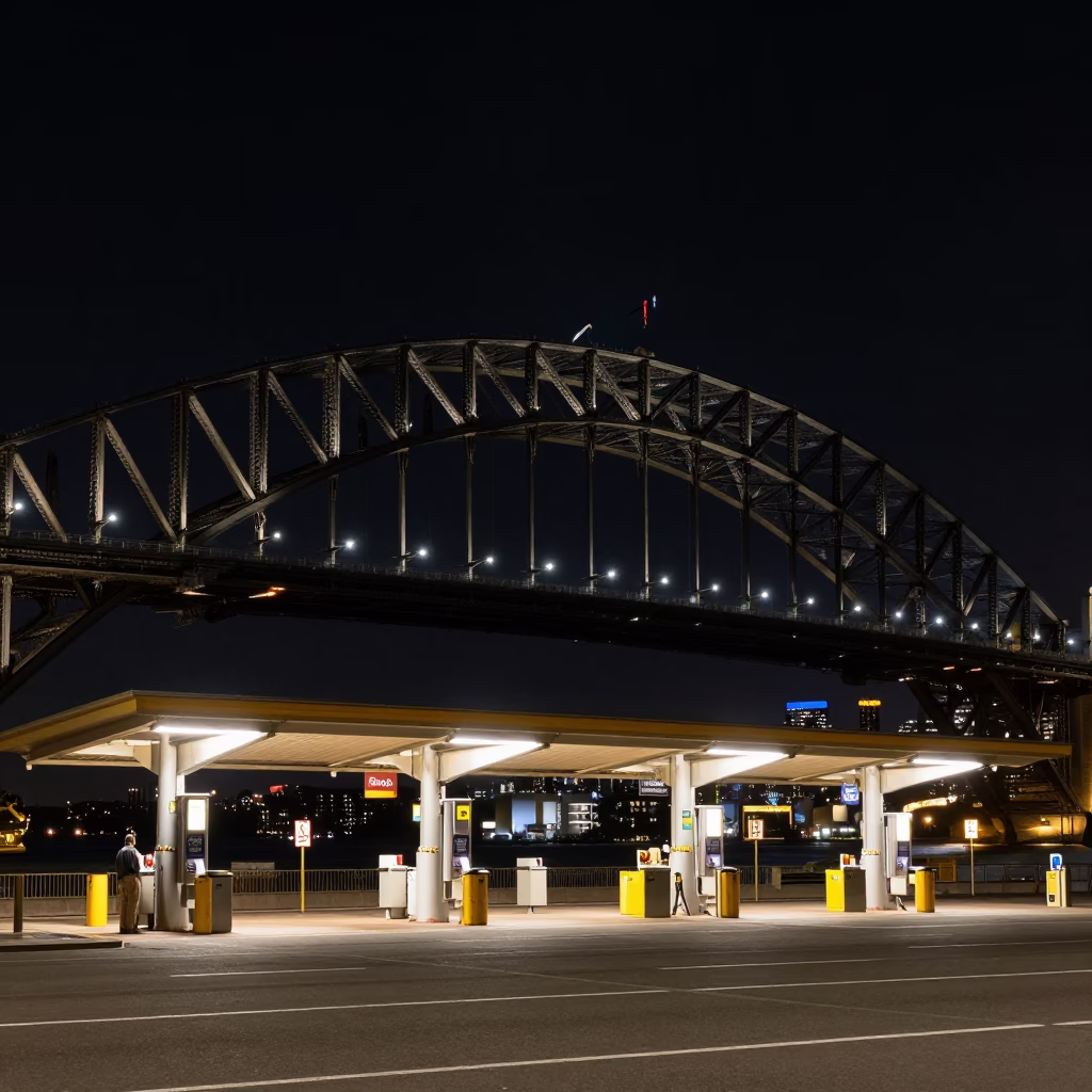 Toll Plaza in Sydney at The Predawn Darkness Light in in Sydney, New South Wales, Australia
