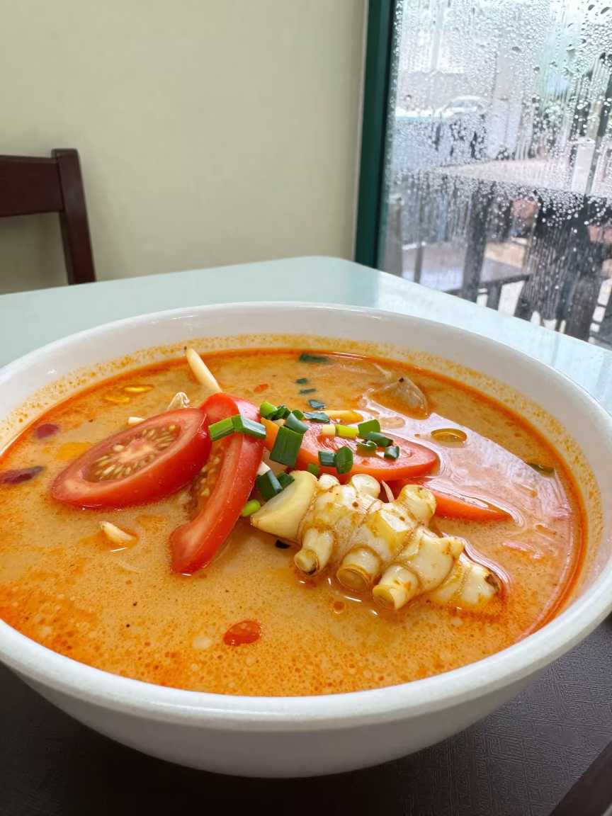 Tom Kha Gai with Galangal on Tea Tray in on a tea house tray in Monte Grande