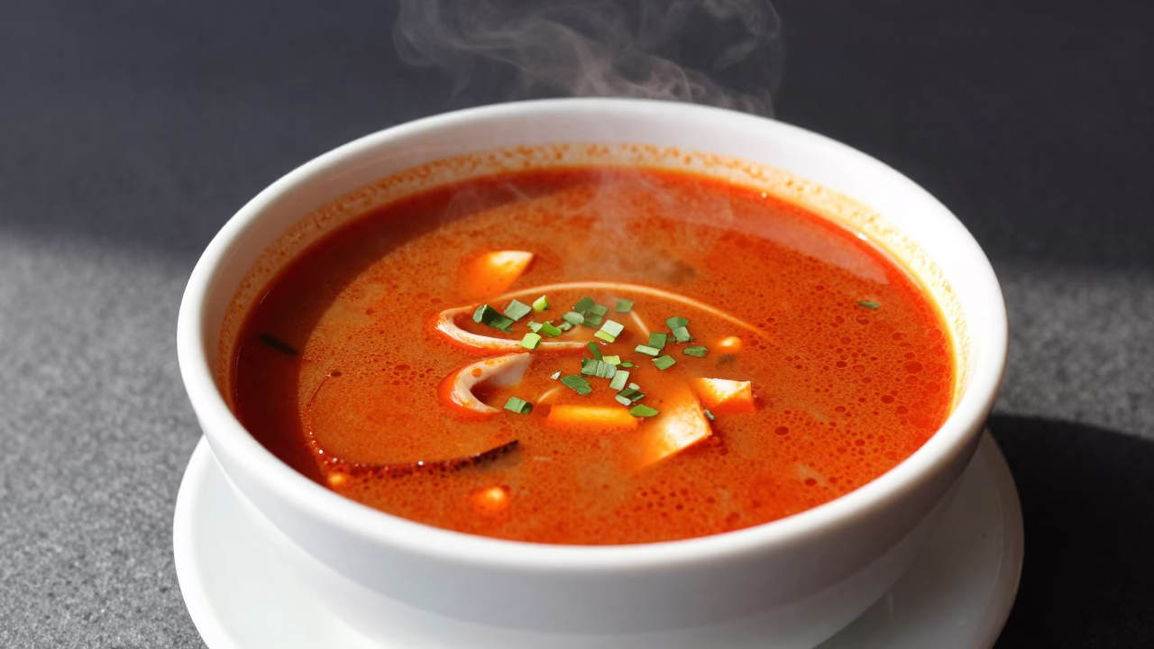 Tom Yum Soup in Sydney at The Flat Glare Of Noon Light in in Sydney, New South Wales, Australia