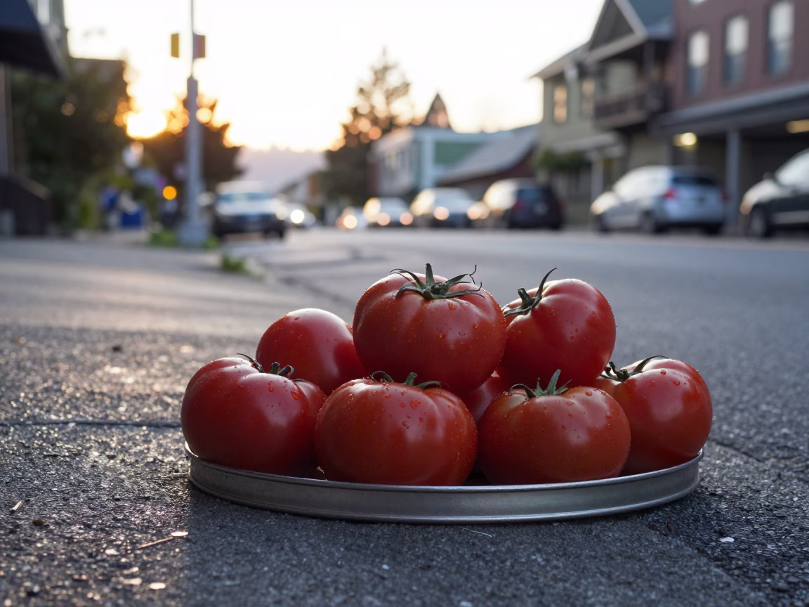 Tomatoes just after sunrise in Seattle in in Seattle, Washington, United States