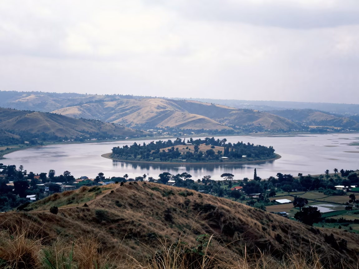 Tombolo Island Ridge Addis Ababa Reflection in from a ridge above layered foothills near Bole, Addis Ababa