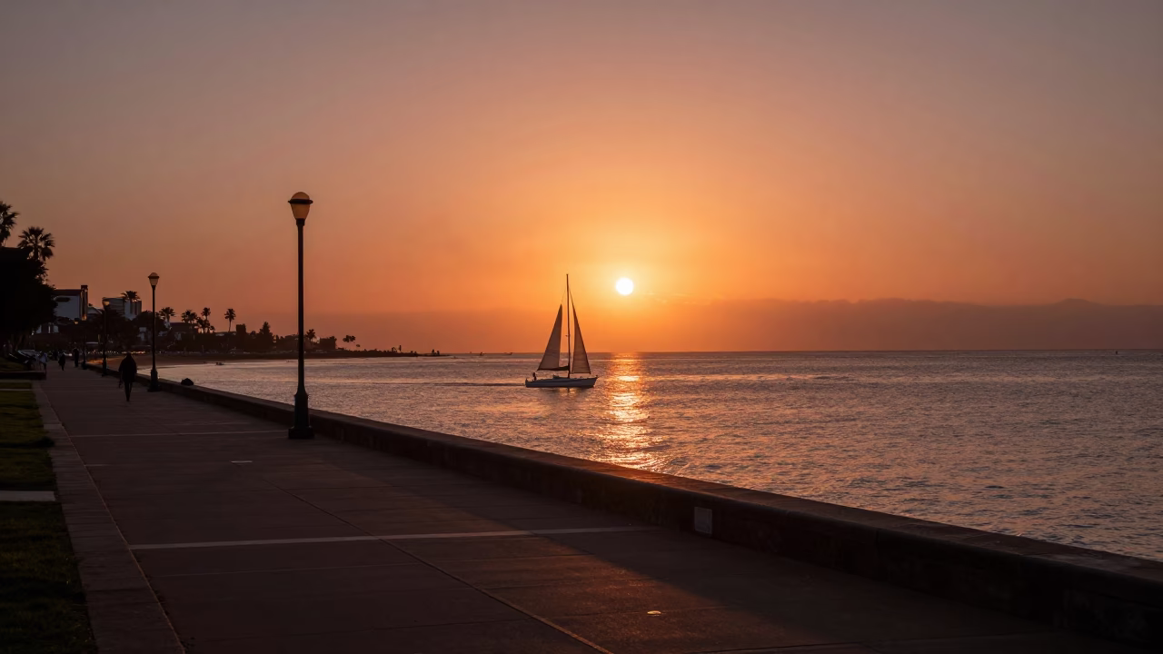 Toned Dusk in Durban at Copper-toned Light Before Dusk in in Durban, South Africa