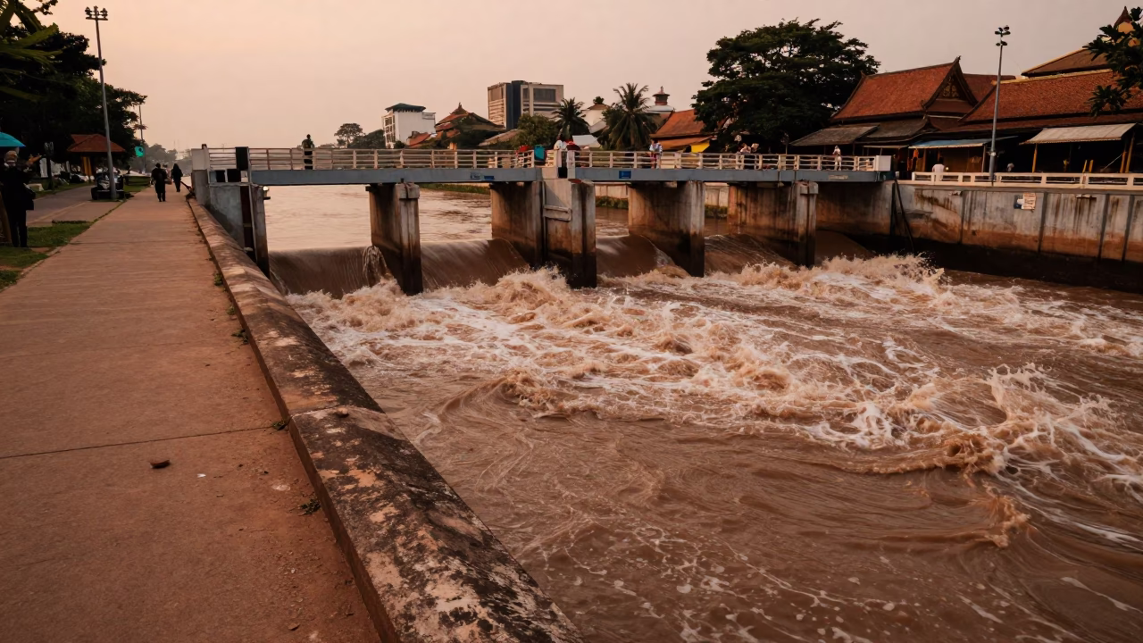 Toned Light in Phnom Penh at Copper-toned Light Before Dusk in in Phnom Penh, Cambodia