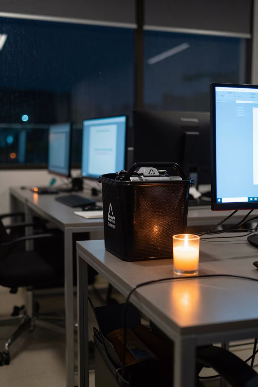 Toner Cartridge Bin Night Office Semarang in in an operations center under monitor glow near Semarang