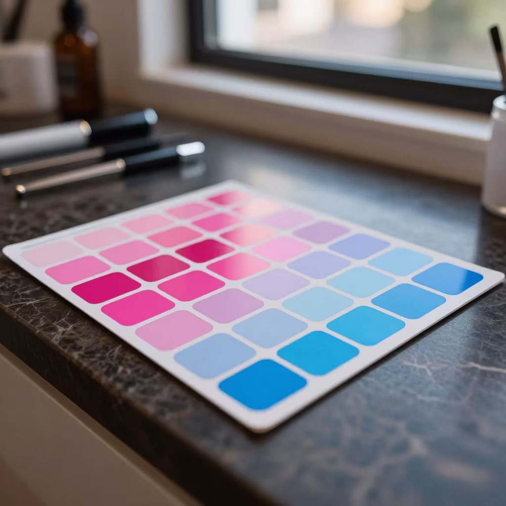 Toner Swatch Board Neon Light Salon Morelia in inside a skincare treatment room in Morelia