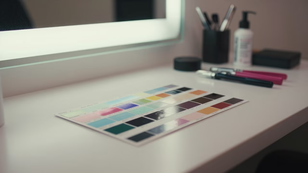 Toner Test Board Before Salon Operations in in a beauty supply area under white LEDs near Valle de la Pascua