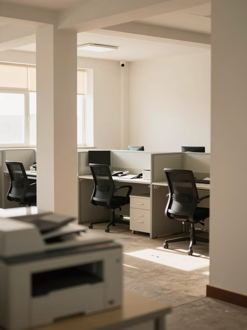 Toner Waste Tub in Open Office Bay in inside an open-plan office bay near Minya