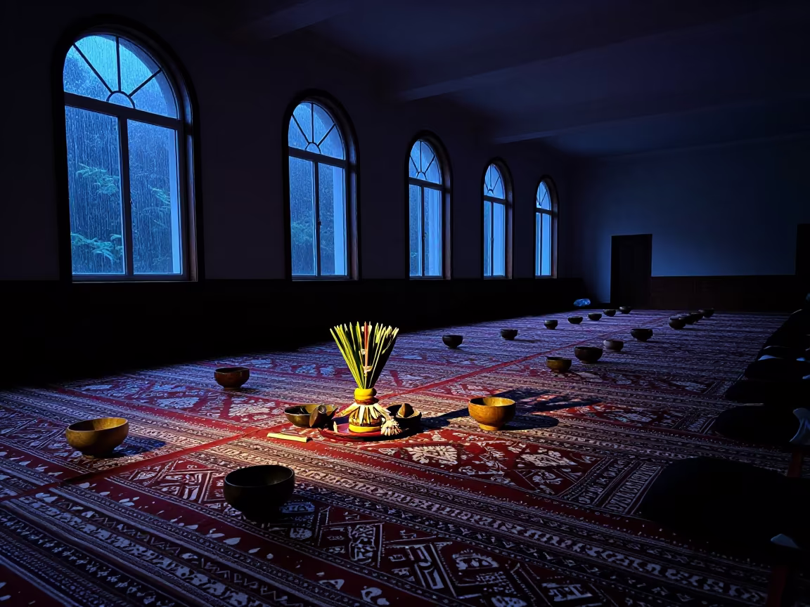 Tongan Kava Ceremony in Jinan Prayer Hall Twilight in in a prayer hall in Jinan