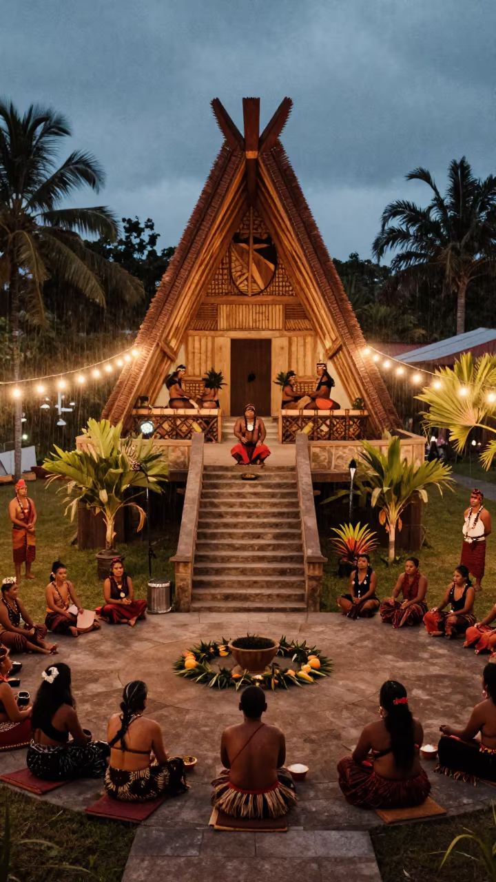 Tongan Kava Ceremony Maracaibo Twilight in in a ceremonial hall near Maracaibo