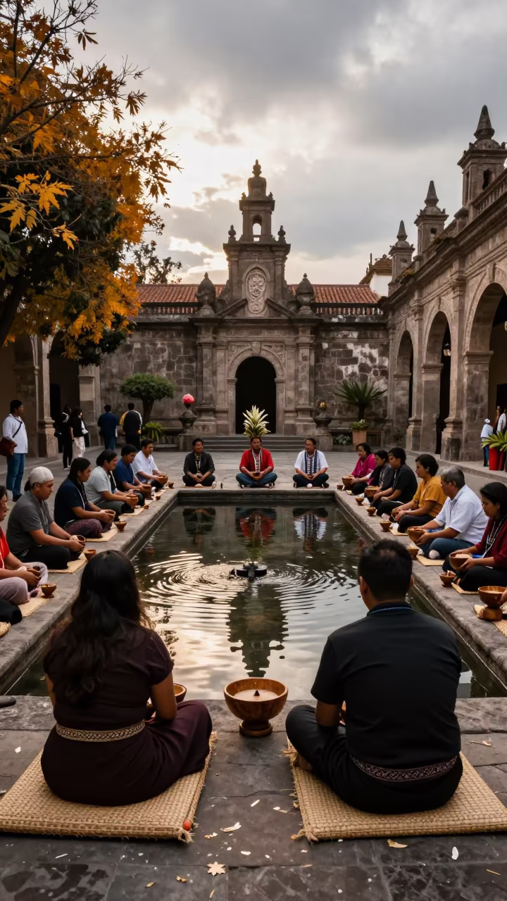 Tongan Kava Ceremony in Querétaro Courtyard in in a temple courtyard near Santiago de Querétaro