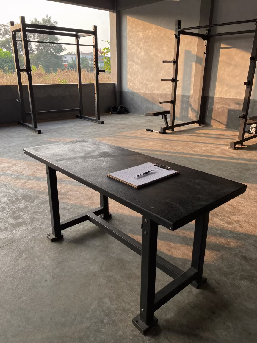 Tongi Strength Room Desk Sunset Shadows in inside a strength room in Tongi