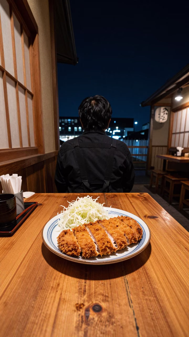 Tonkatsu Dinner in Fukuoka at The Deepest Night Sky Light in in Fukuoka, Japan