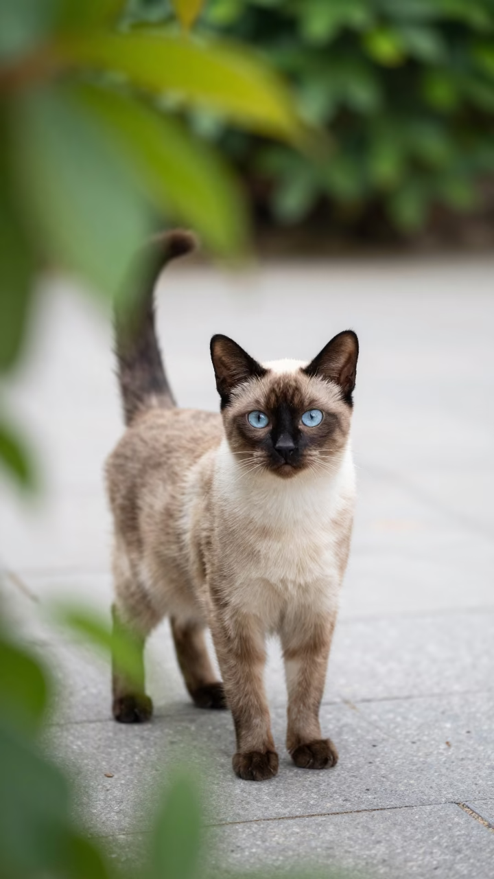 Tonkinese Cat Portrait on Quiet Düzce Path in along a quiet park path with soft open shade and a clean background in Düzce